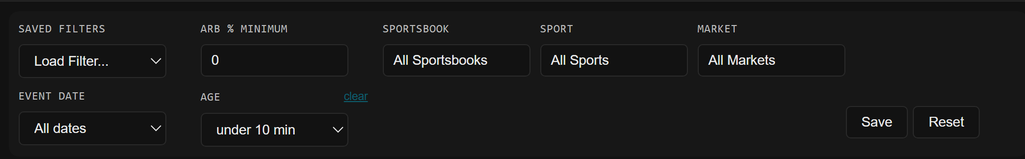Arbitrage Betting Filters and Settings