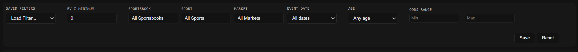 Advanced EV Betting Filters and Settings