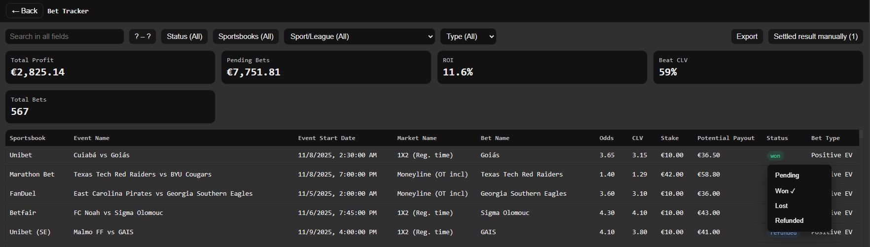 Settle bets manually button